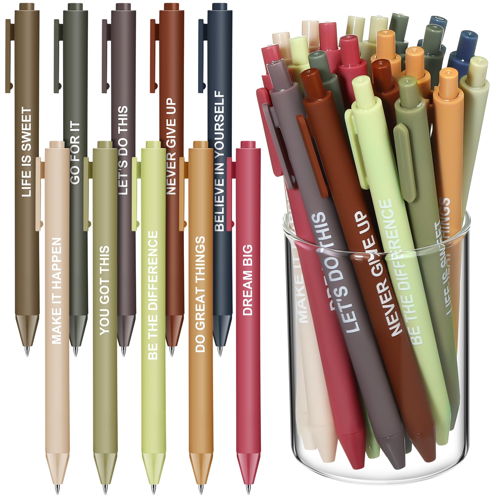 Crtiin 50 Pcs Inspirational Pens Bulk Morandi Color, Motivational