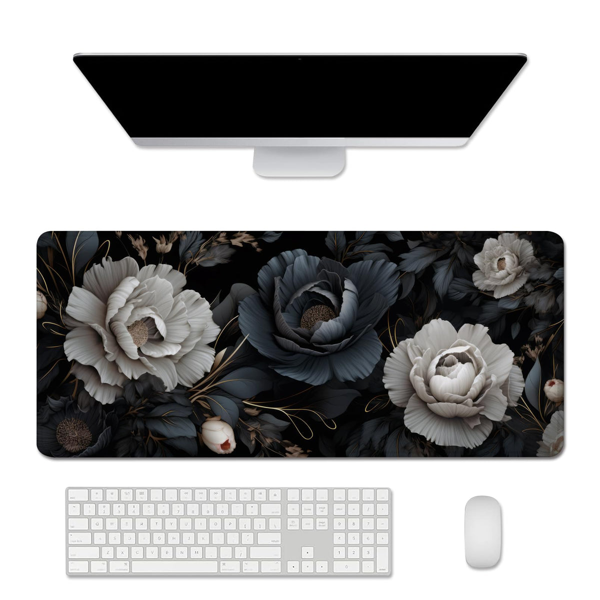 Black and White Mouse Pad,Floral Mouse Pad Desk Mat,Large Mousepad