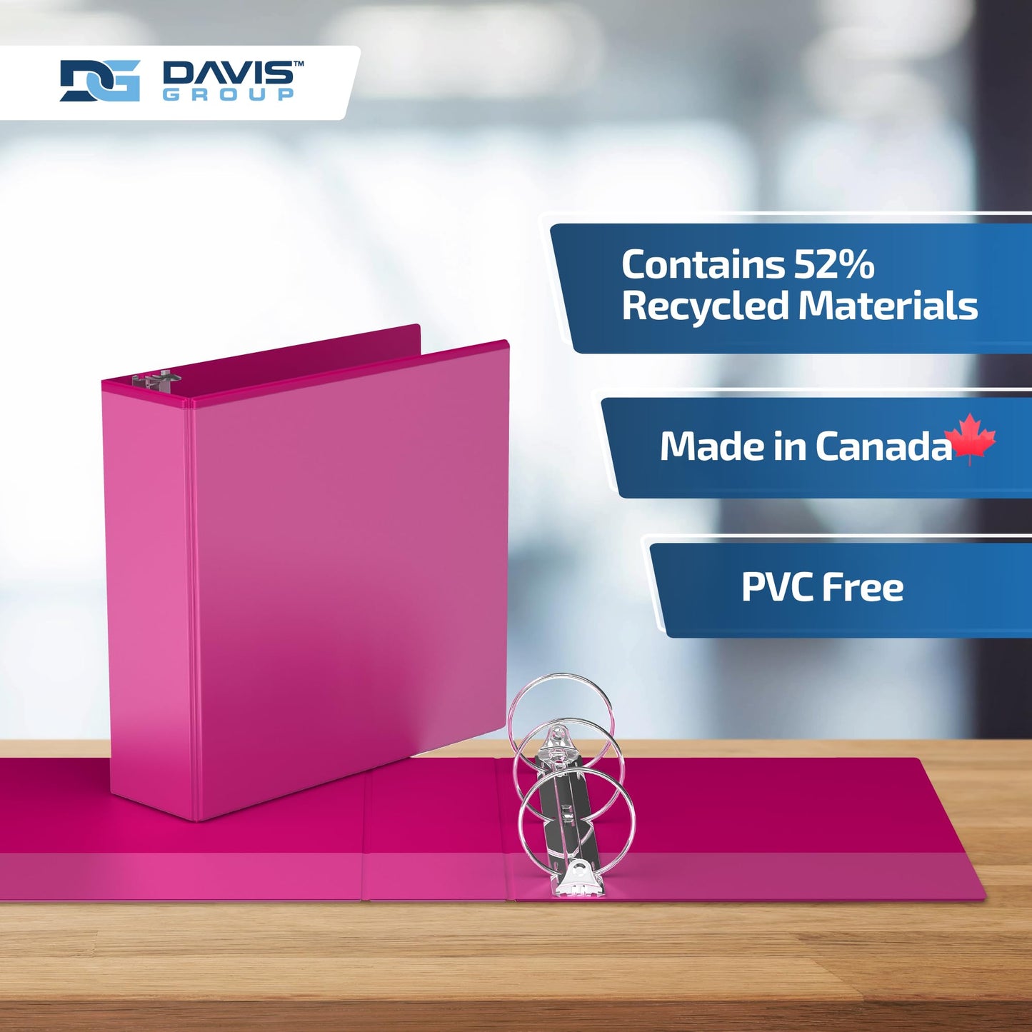 Easyview 3-Ring Binder, Clear-View Cover, 3" Round Rings, Pink, 6 Pack