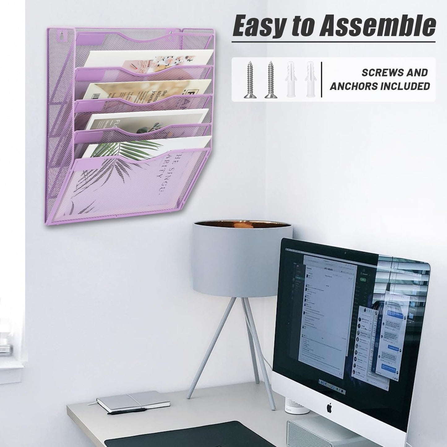 EASEPRES 5 Pocket Mesh Hanging Wall File Organizer, Wall Mounted Mail Paper Document Folder Holder