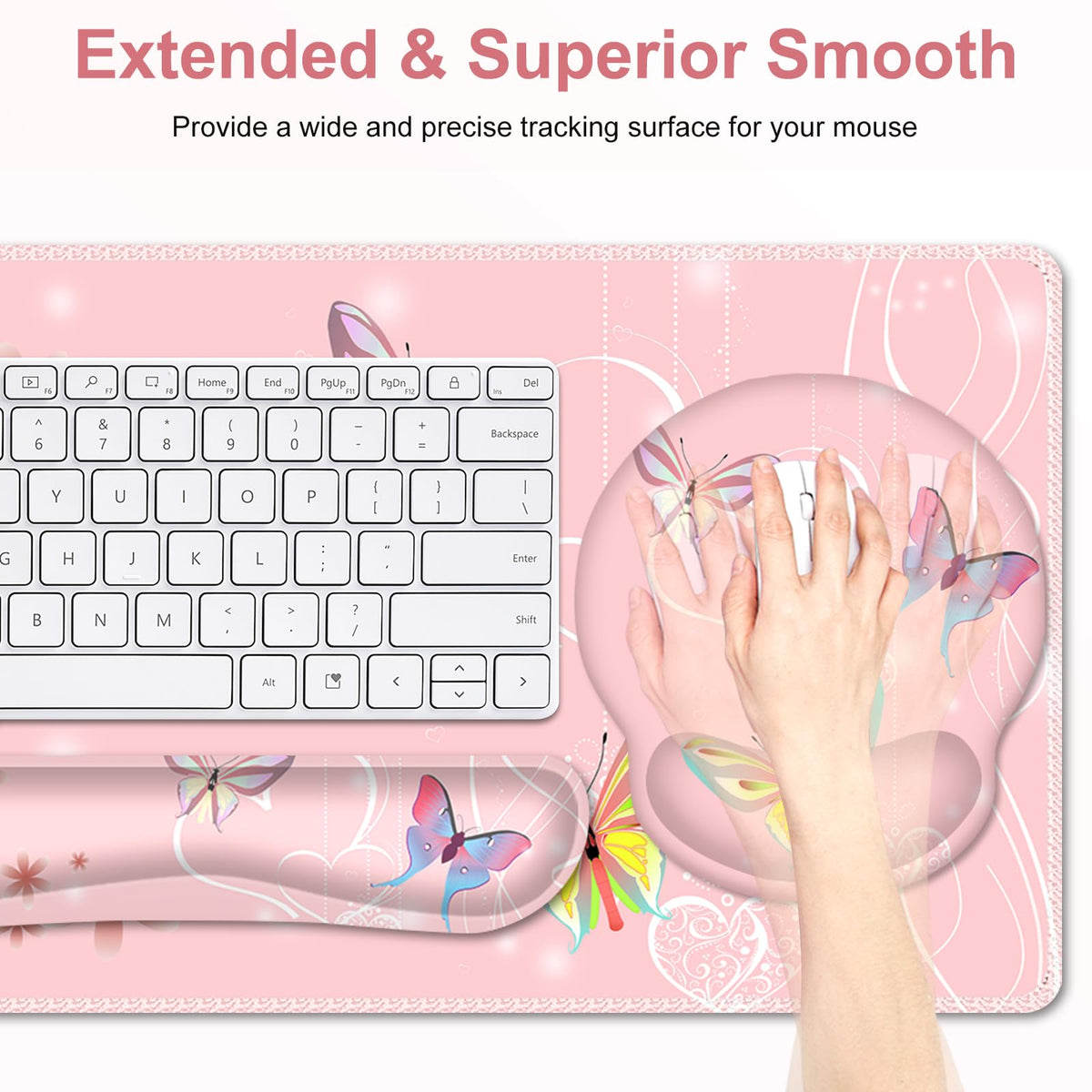 Peach Pink Butterflies Florals Mouse Pad, XXL Large Desk Mat Extended Reading Desk pad, 4 PCS