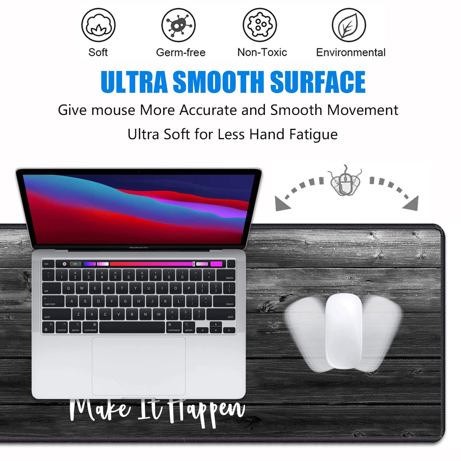 Desk Pad Gaming Mouse Pads with Coasters, Stay Positive Work Hard and Make It Happen Pattern