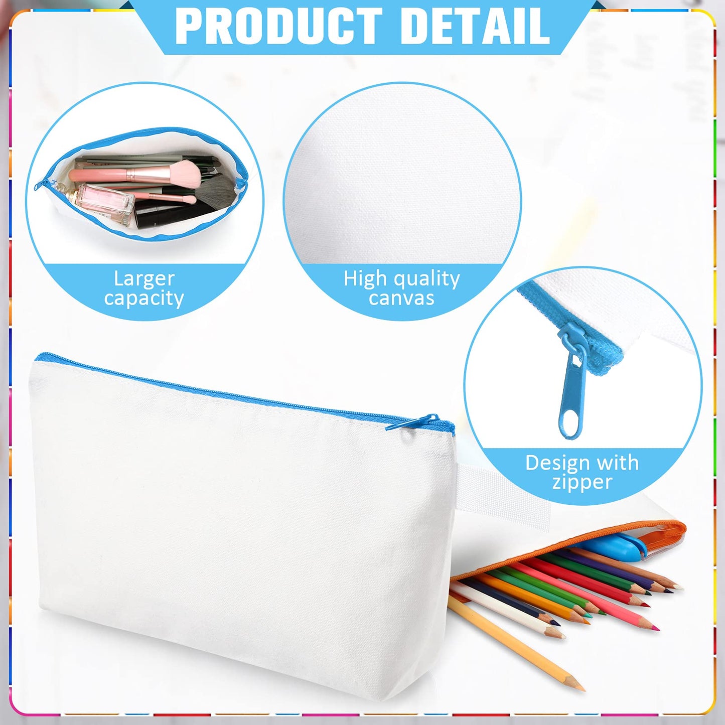 Saintrygo 30 Pieces Blank DIY Craft Canvas Pencil Case - Makeup Pouch Bags in Bulk, Travel Toiletry