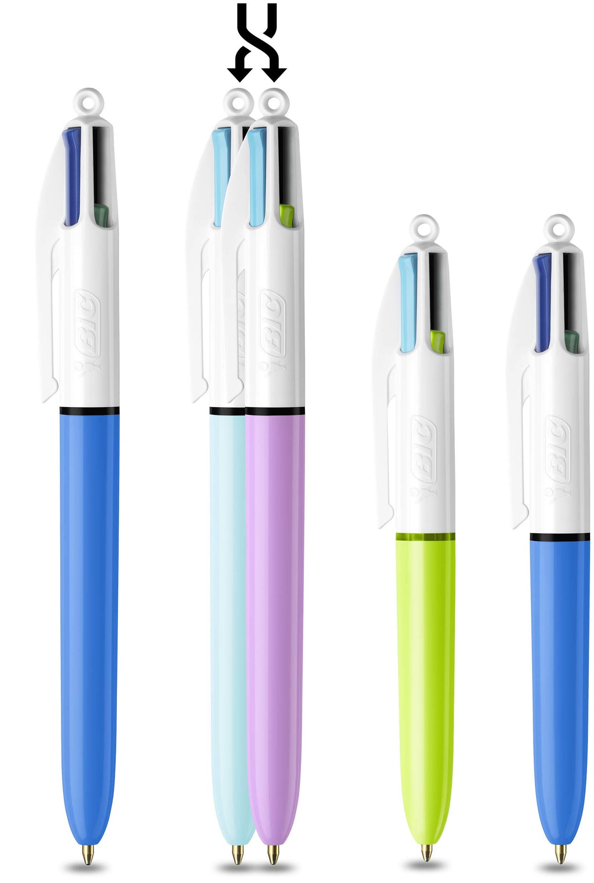 BIC 4 Colours Family Pen Pack of Retractable Ballpoint Pens with Four Ink Colours, Set of 4 (2