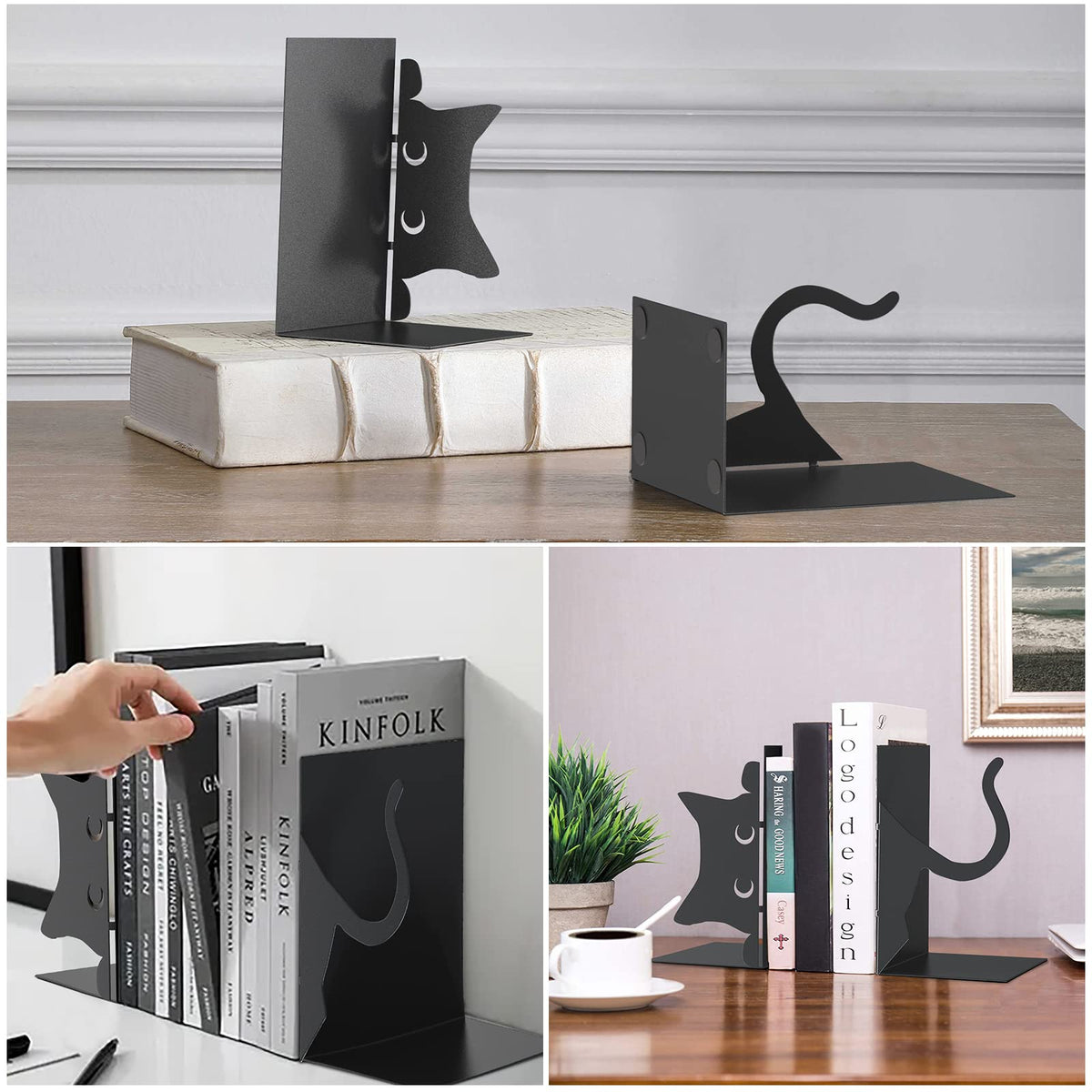 Book Ends Decorative,ENCIMART Book Ends,Metal Bookends,Book Holders for Shelves,Office Decorative