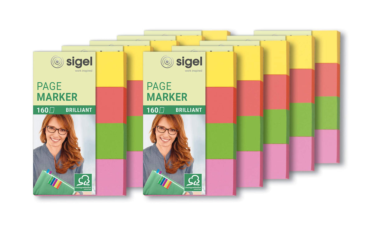 Sigel HN630 Brilliant Index Page Markers, 4 x 40 Strips, Yellow/Pink/Green/red (Pack of 10)
