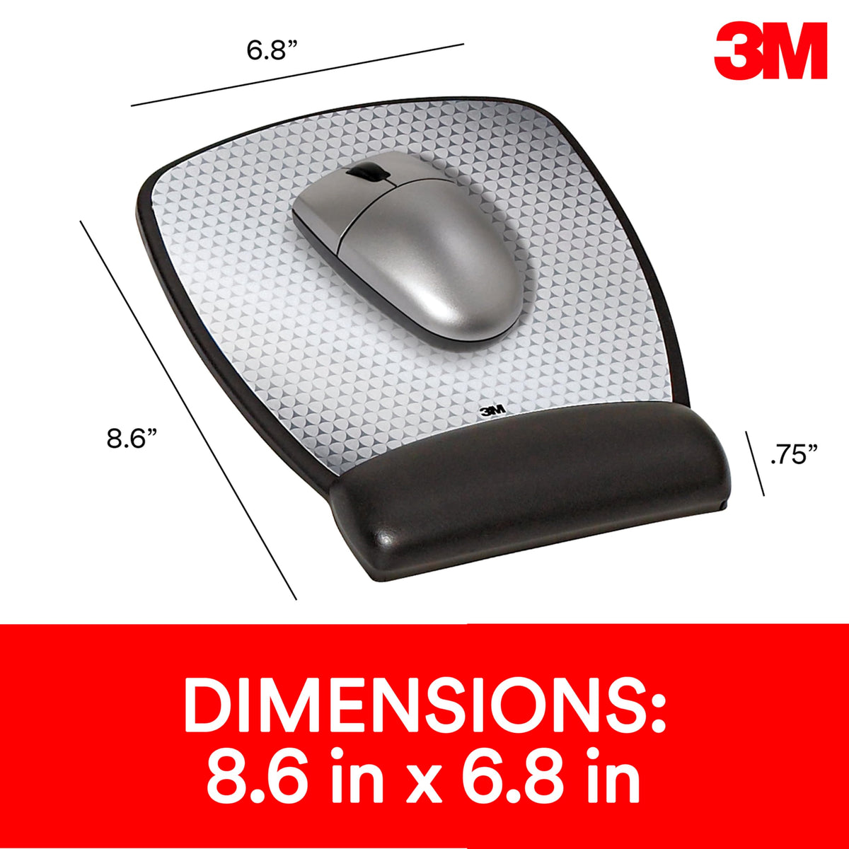 3M Precise Mouse Pad with Gel Wrist Rest, Vertex, 8.6 in x 6.8 in