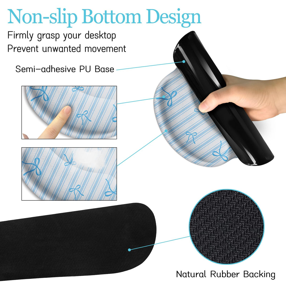 LIMKRIAN Blue Striped Mouse Pad Set Large Desk Mat for Keyboard and Mouse