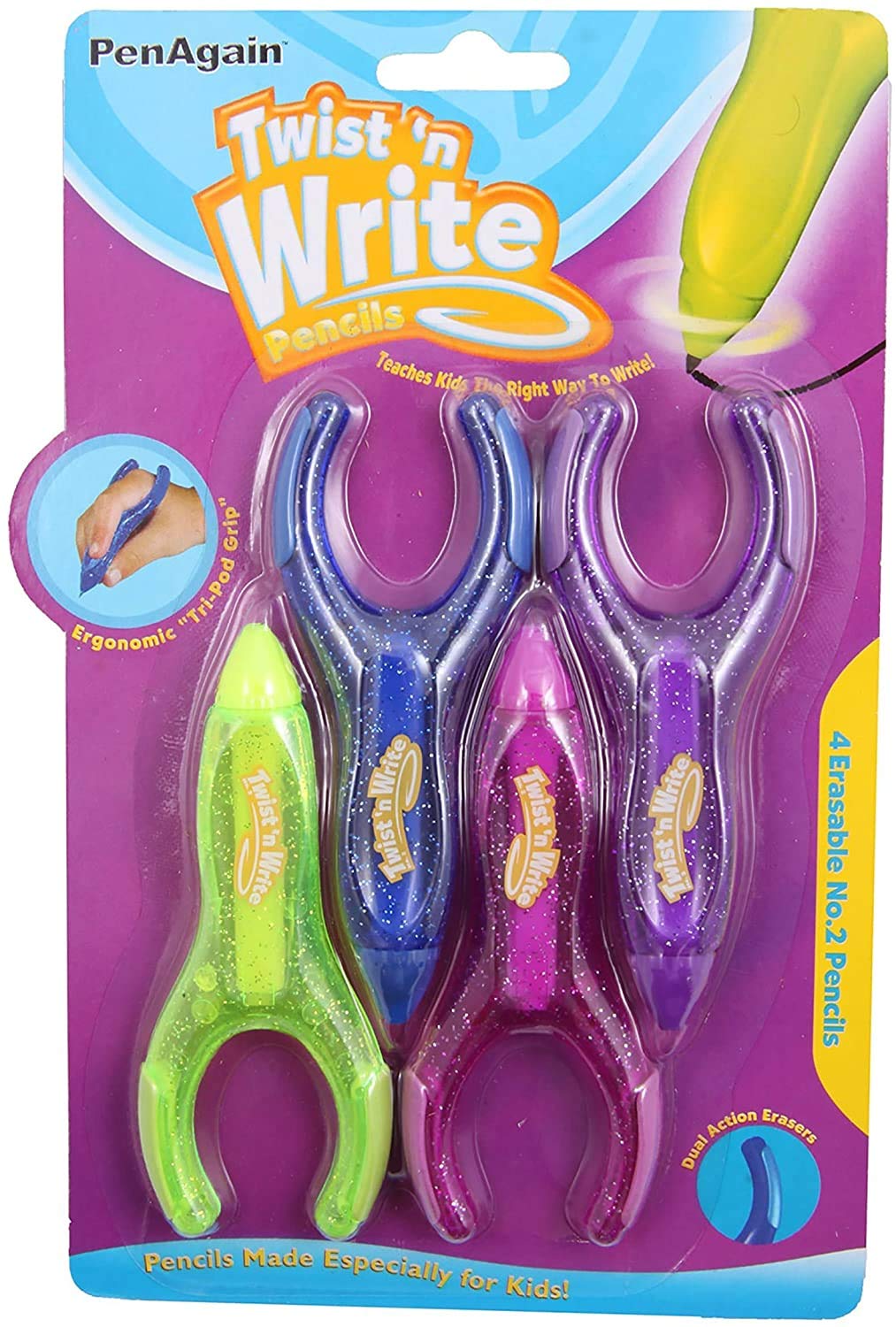 PenAgain Twist 'n Write Pencil Assorted Colors 4 Count (00071) Bundle with 10 Count Refills