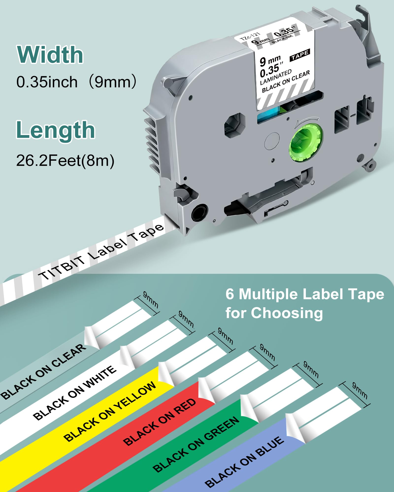 TITBIT 6 Pack Compatible with TZe/TZ Label Maker Tape 9mm 3/8 Inch Colored