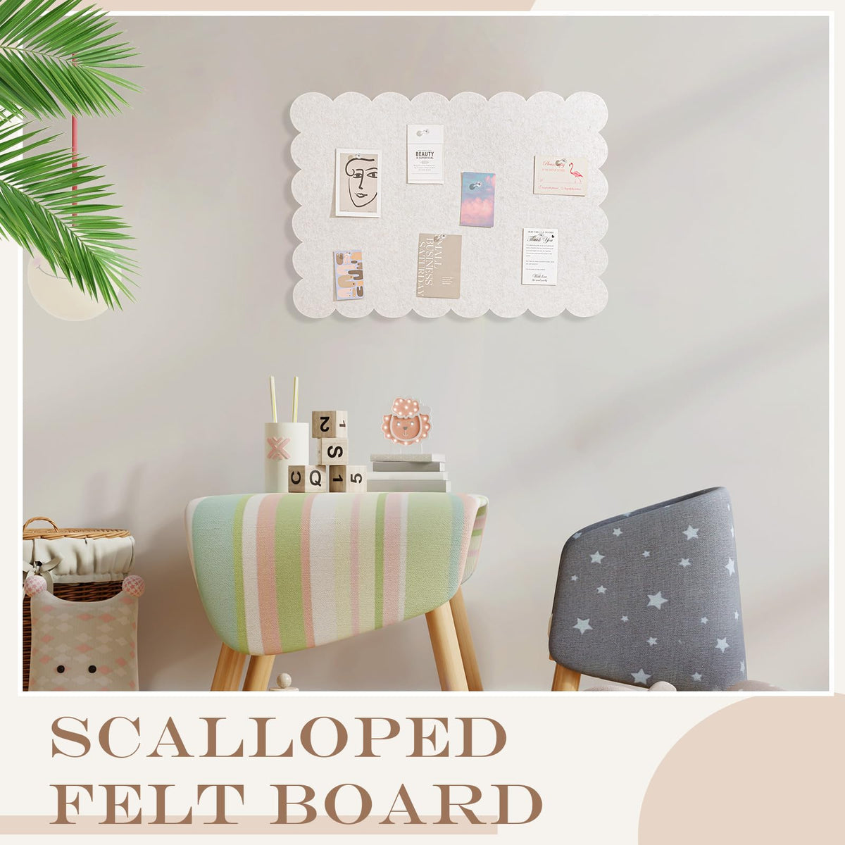 Mooliwe Scalloped Felt Bulletin Cork Board Foldable Camel 24 * 18 Inch