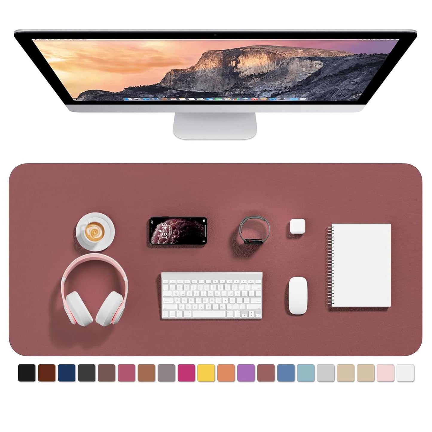 Hsurbtra Desk Pad, 35.5" x 17" PU Leather Desk Mat, XXL Extended Mouse Pad, Waterproof Desktop