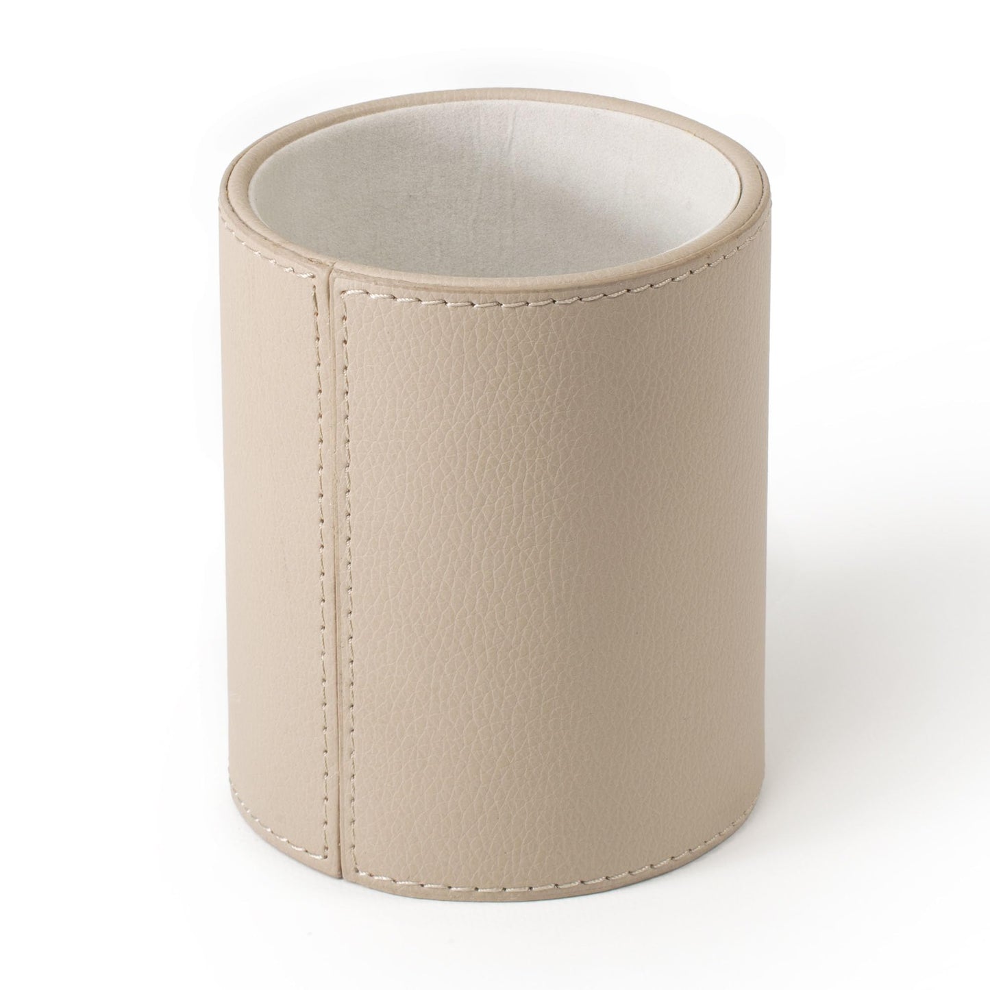 Osco Faux Leather Pen Pot, Desk Pencil Holder with Wipe-Clean Finish, Compact Round Desk Organizer