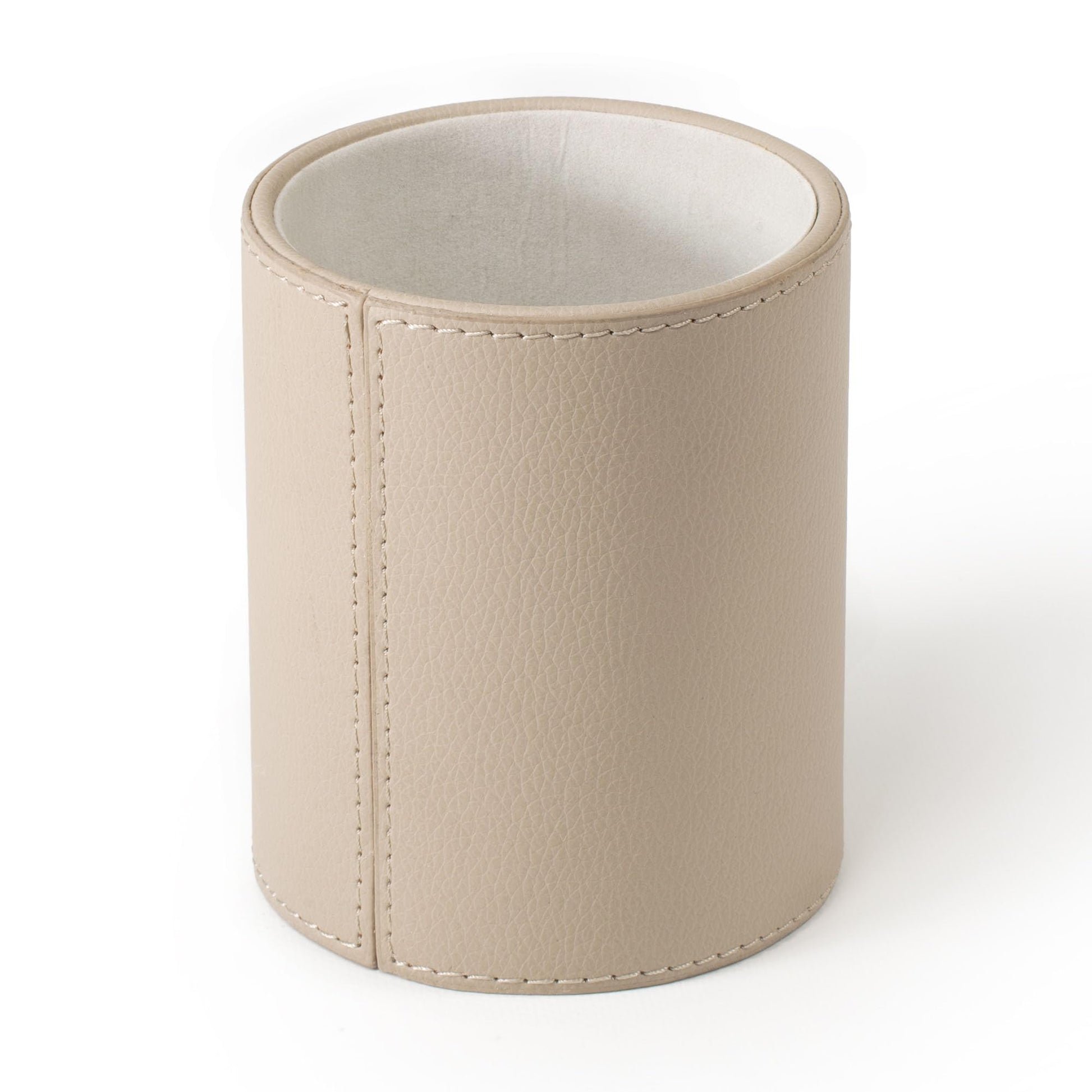 Osco Faux Leather Pen Pot, Desk Pencil Holder with Wipe-Clean Finish, Compact Round Desk Organizer