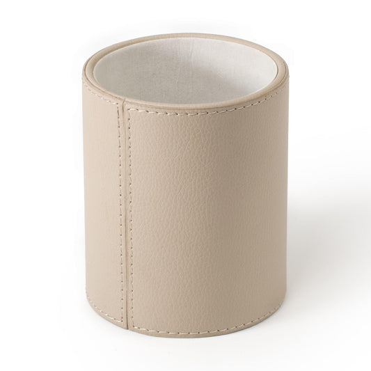 Osco Faux Leather Pen Pot, Desk Pencil Holder with Wipe-Clean Finish, Compact Round Desk Organizer
