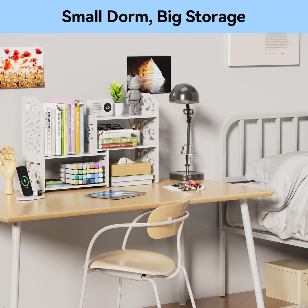 YGYQZ Adjustable Desktop Shelf Organizer, 3-Tier Desk Shelf, White Pattern