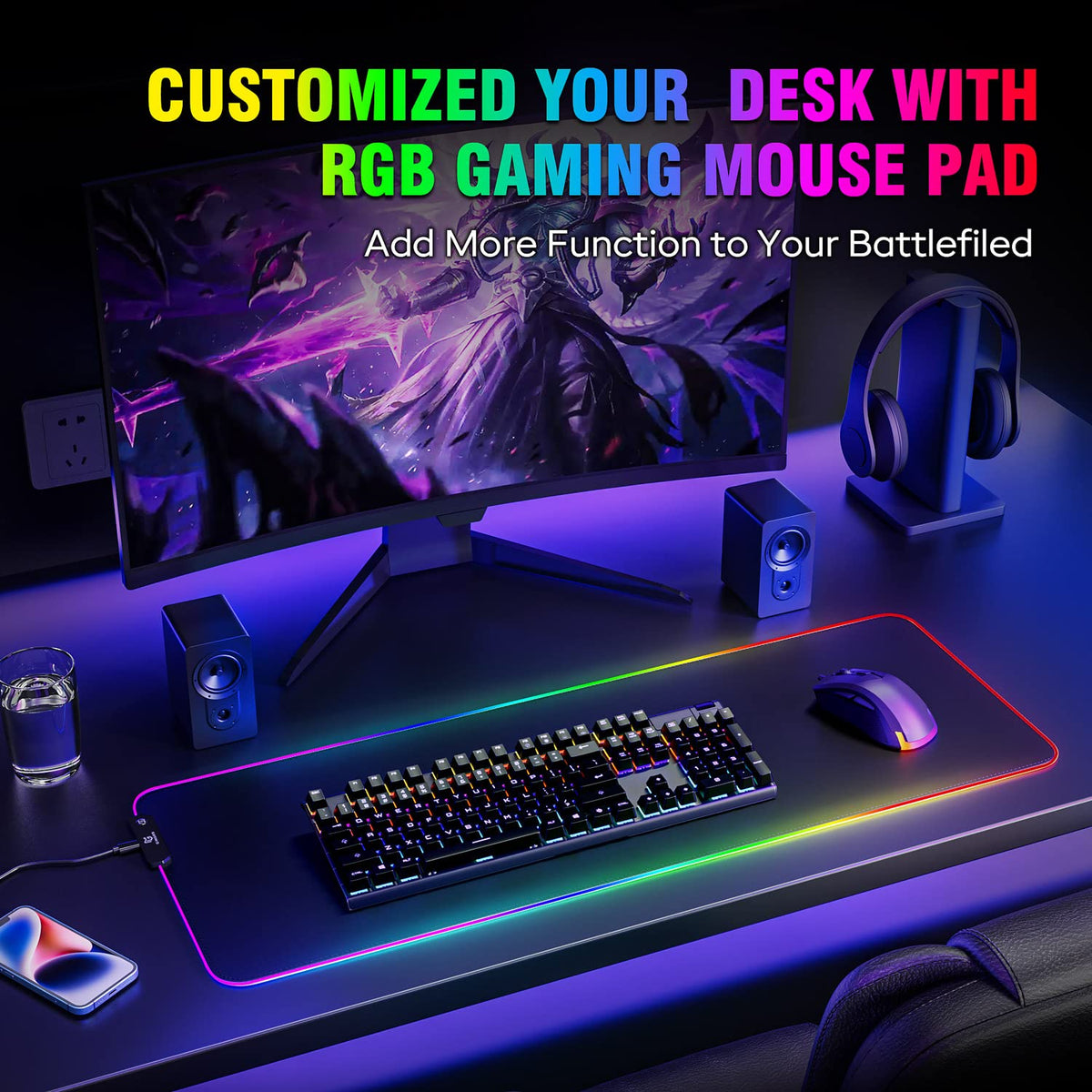 Gimars Large RGB Gaming Mouse Pad, Desk Pad with 12 LED Lighting Modes, Premium Micro-Weave Cloth