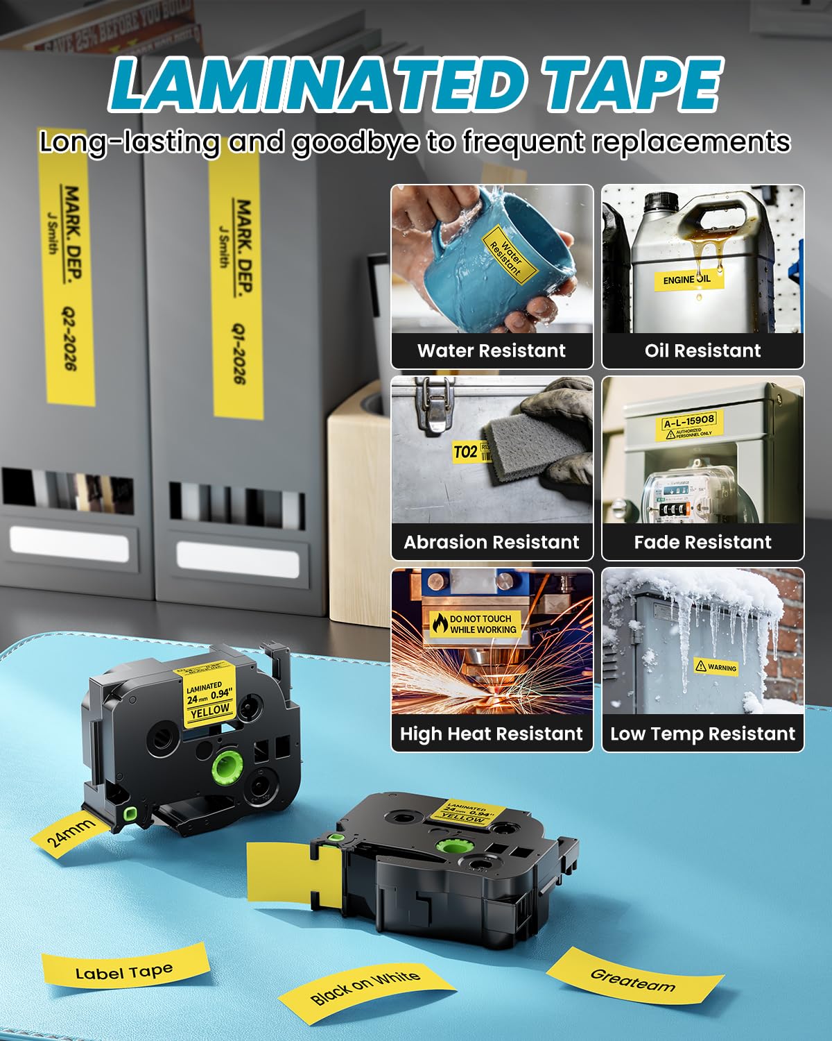 Replacement for Brother TZe-651 TZe651 P Touch Yellow Label Tape 24mm 0.94