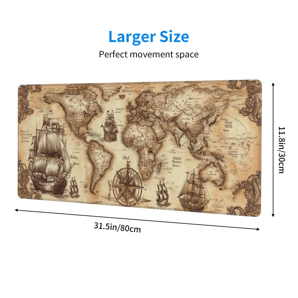 Nautical Compass Mouse Pad Extended Large Gaming Mouse Pad XL Stitched Edges for Gamer Home Office
