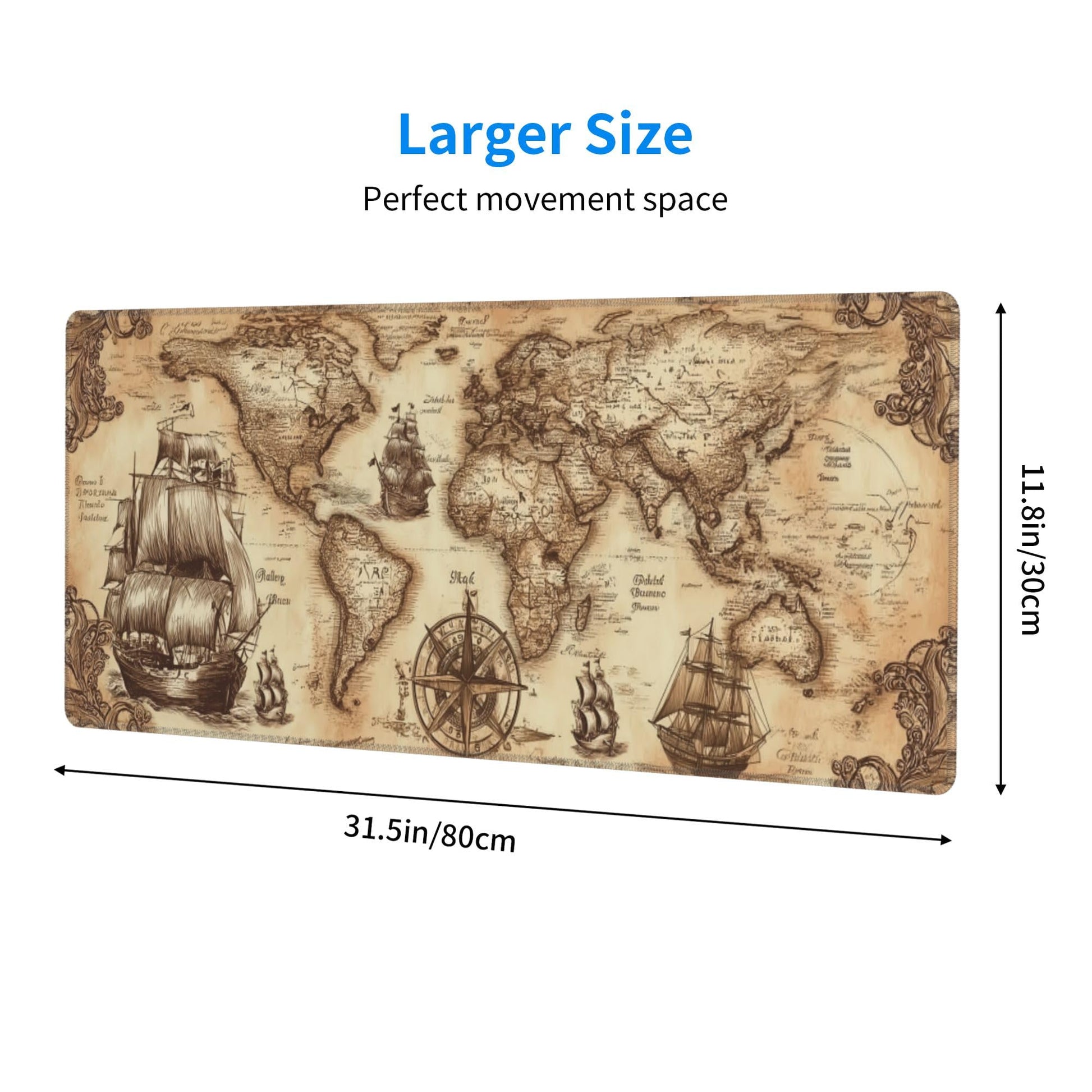 Nautical Compass Mouse Pad Extended Large Gaming Mouse Pad XL Stitched Edges for Gamer Home Office