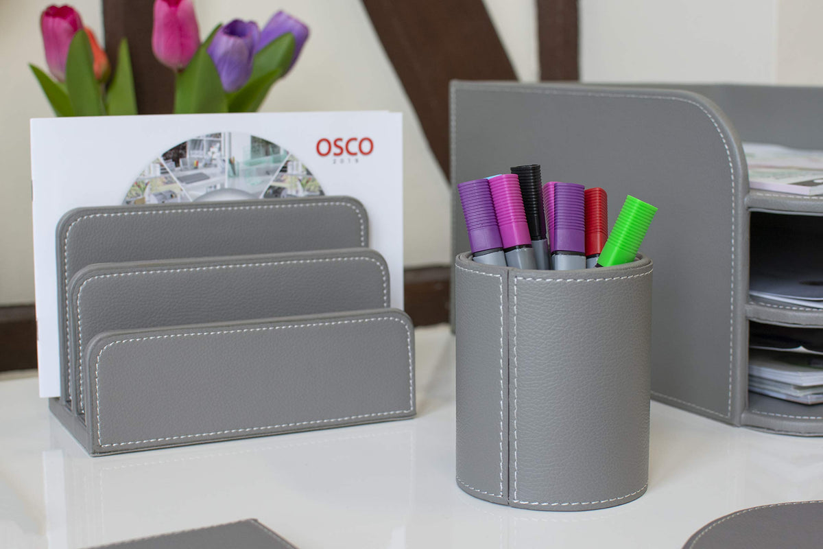OSCO Faux Leather Mail Sorter & Envelope Organiser – Desk File Storage Stand with Display Slots