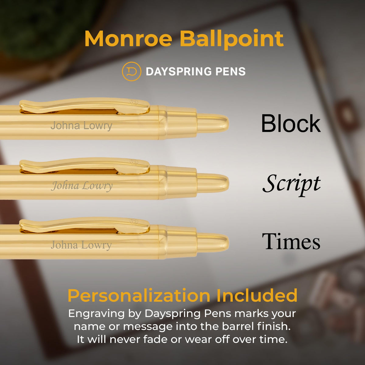 Dayspring Pens Monroe Personalized Ballpoint Pen in 18K Gold-Plated Finish