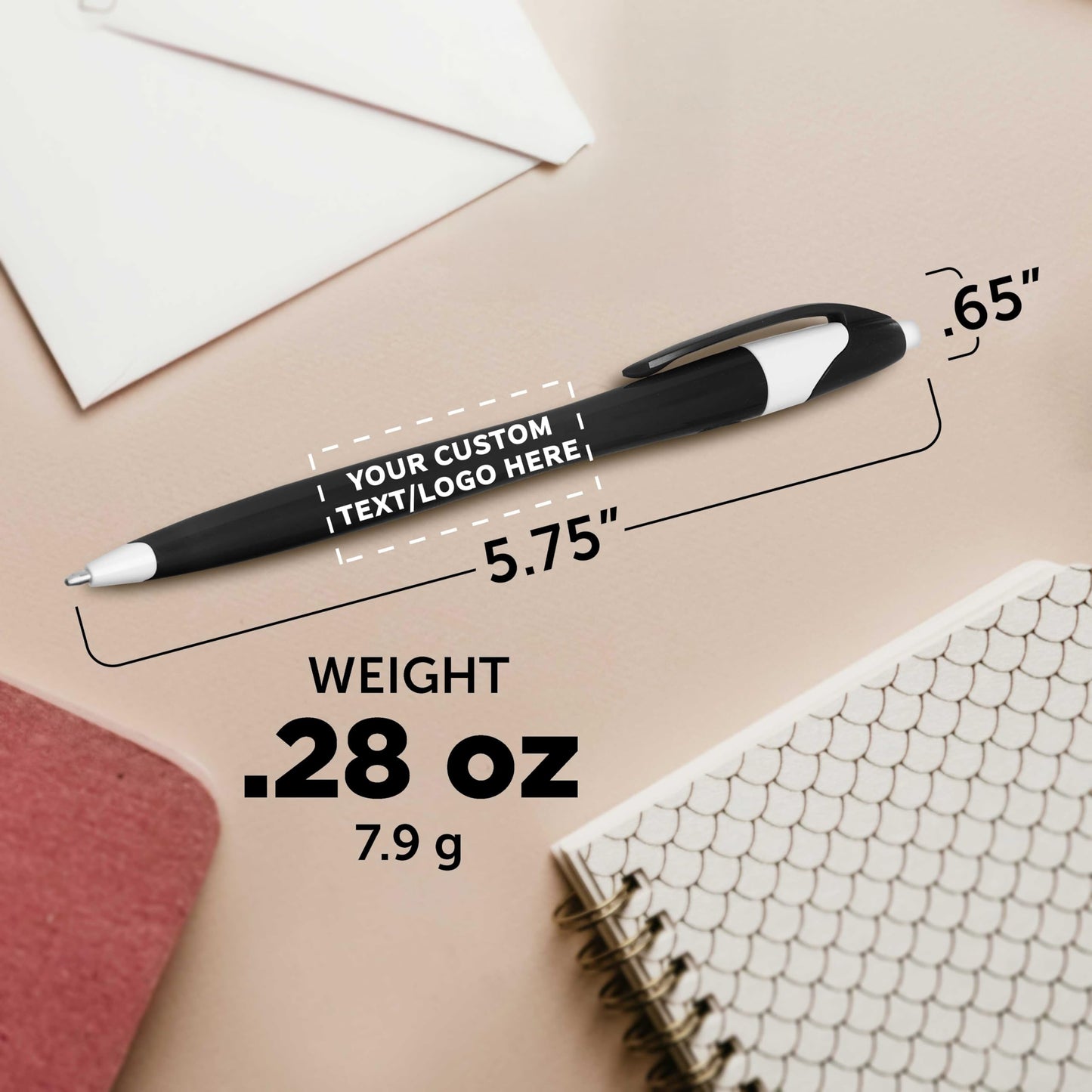 DISCOUNT PROMOS Customized Two-Tone Plastic with Click Pen, Bulk of 10, 50 or 100 Personalized Logo