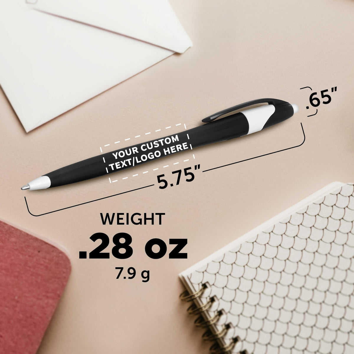 DISCOUNT PROMOS Customized Two-Tone Plastic with Click Pen, Bulk of 10, 50 or 100 Personalized Logo