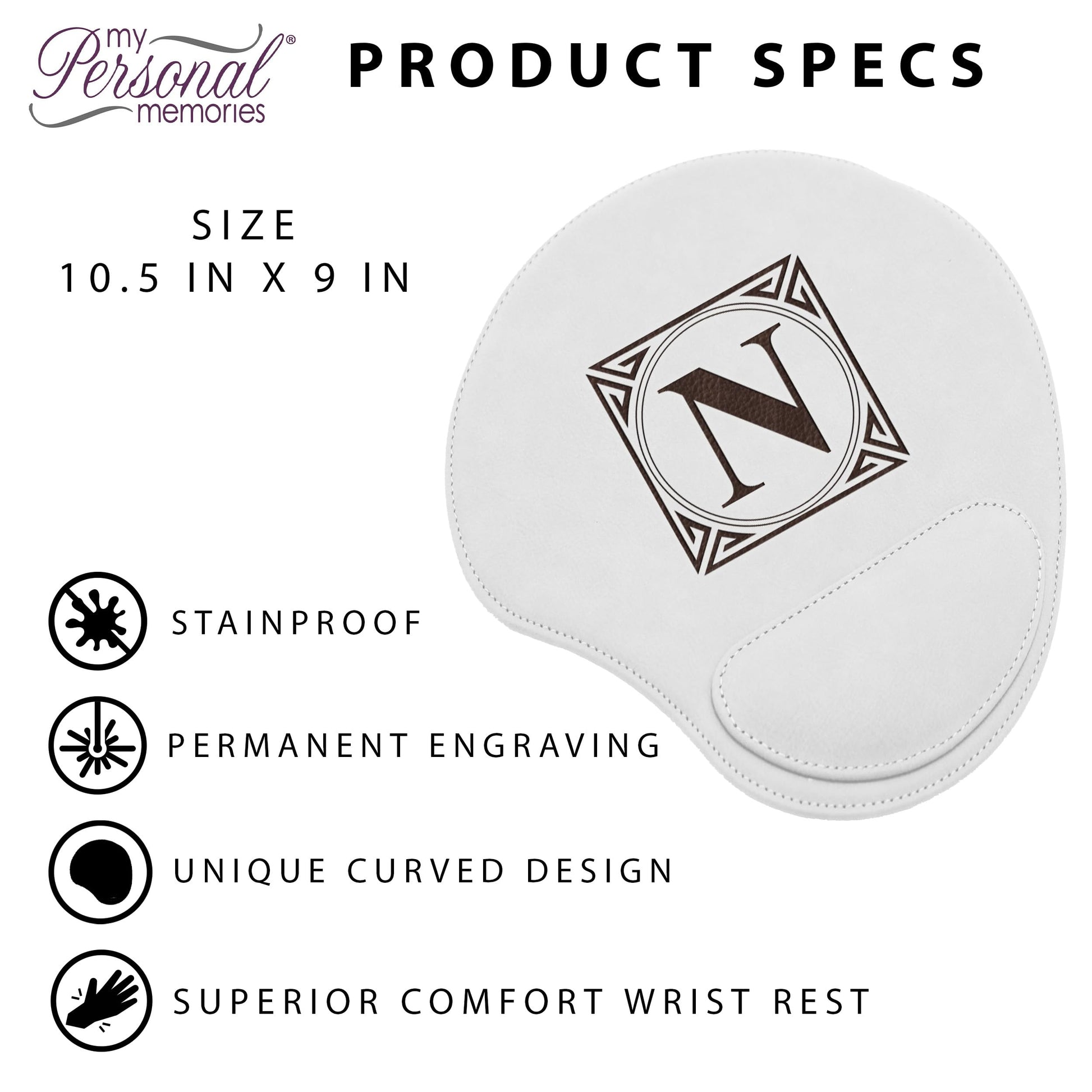 Custom Engraved and Personalized Mouse Pad with Wrist Rest Desk Accessories (White)