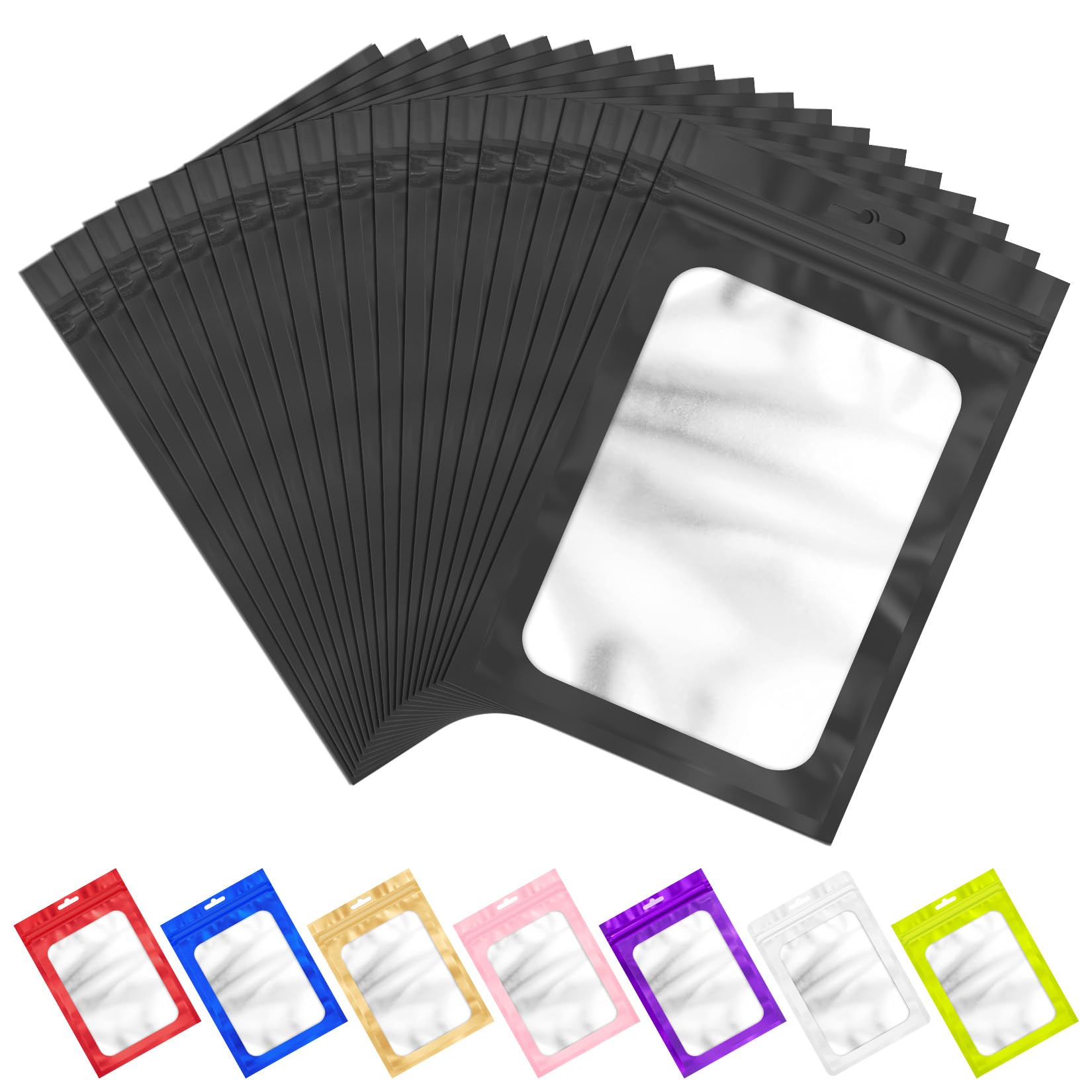 ANZNKU 100Pcs Black Mylar Bags, Resealable Smell Proof Zip Goodie Baggies