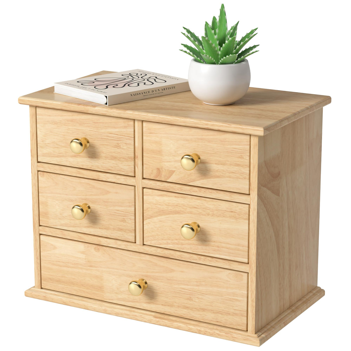 Oak Desk Organizer with Drawers, Durable Wooden Desktop Storage Box