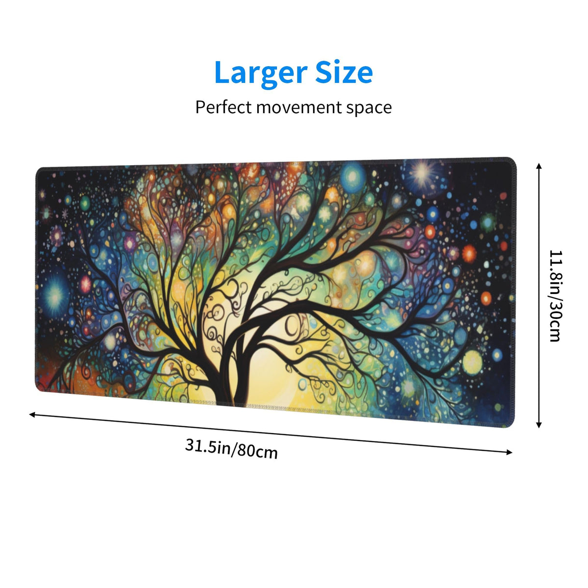 Large Gaming Cosmic Tree Design Mouse Pad 31.5 x 12 Inch, Non-Slip Base, Water Resistant, Ideal for