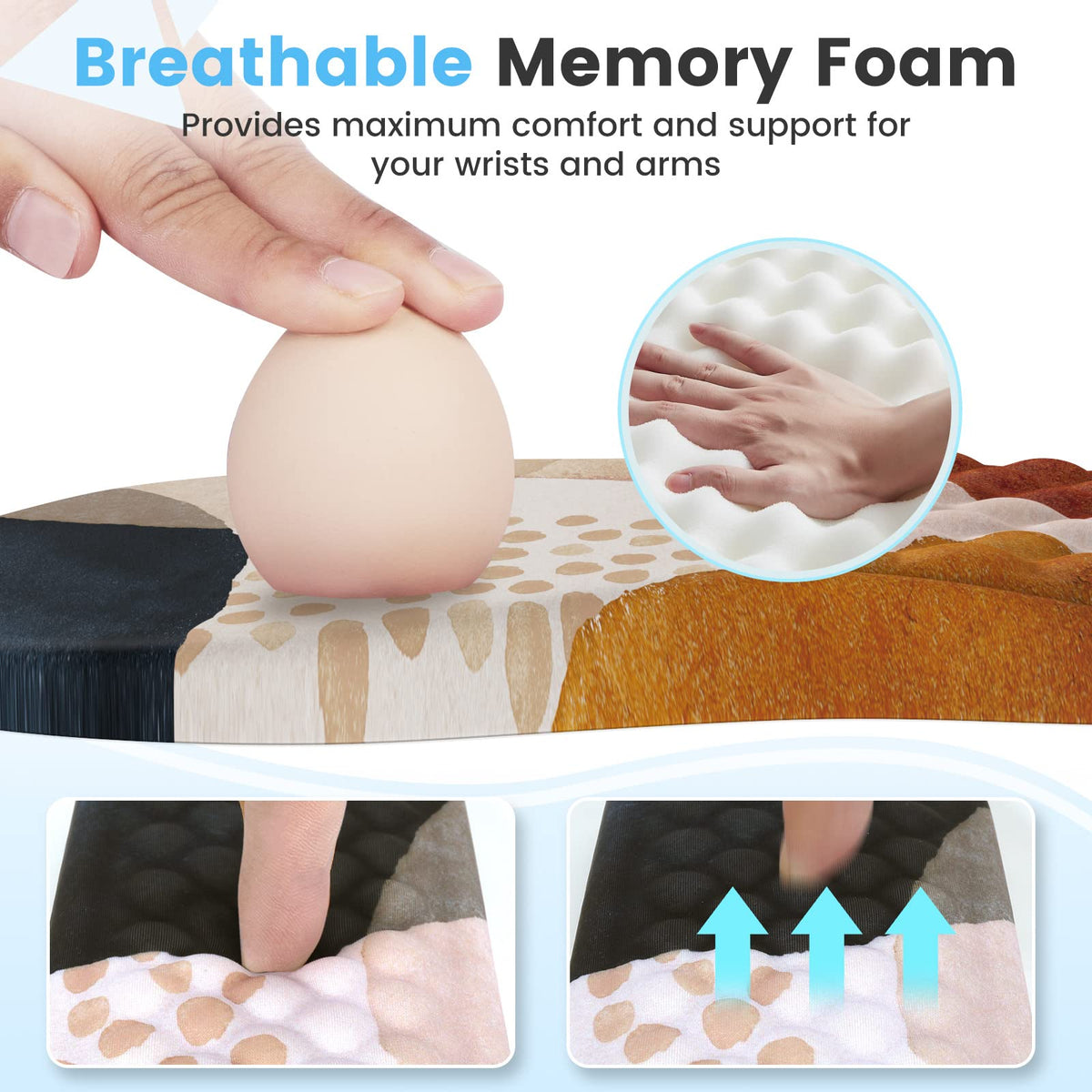 HAOCOO 3-Pcs Memory Foam Desk Set with Wrist Support, Boho Brown