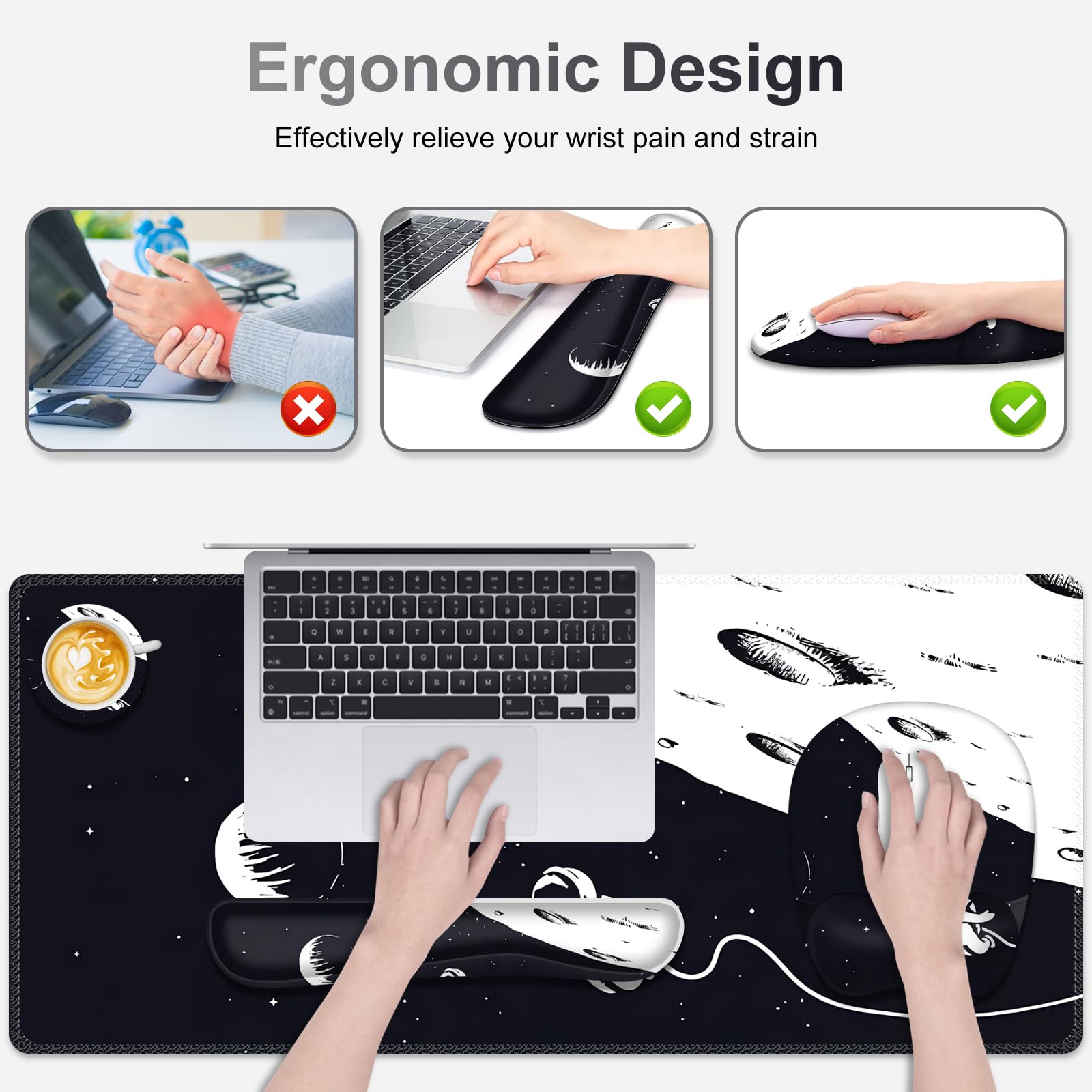 NXZGO Large Mouse Pad, Keyboard Wrist Rest Set, Ergonomic, Non-slip, Washable, Wrist Support