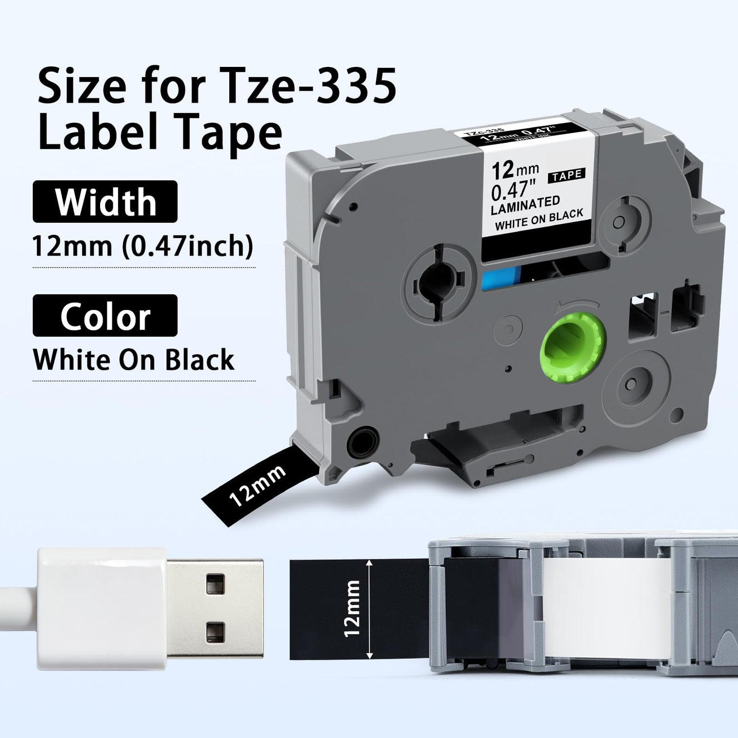 Replacement for Brother P Touch Label Maker Tape TZe335 White on Black