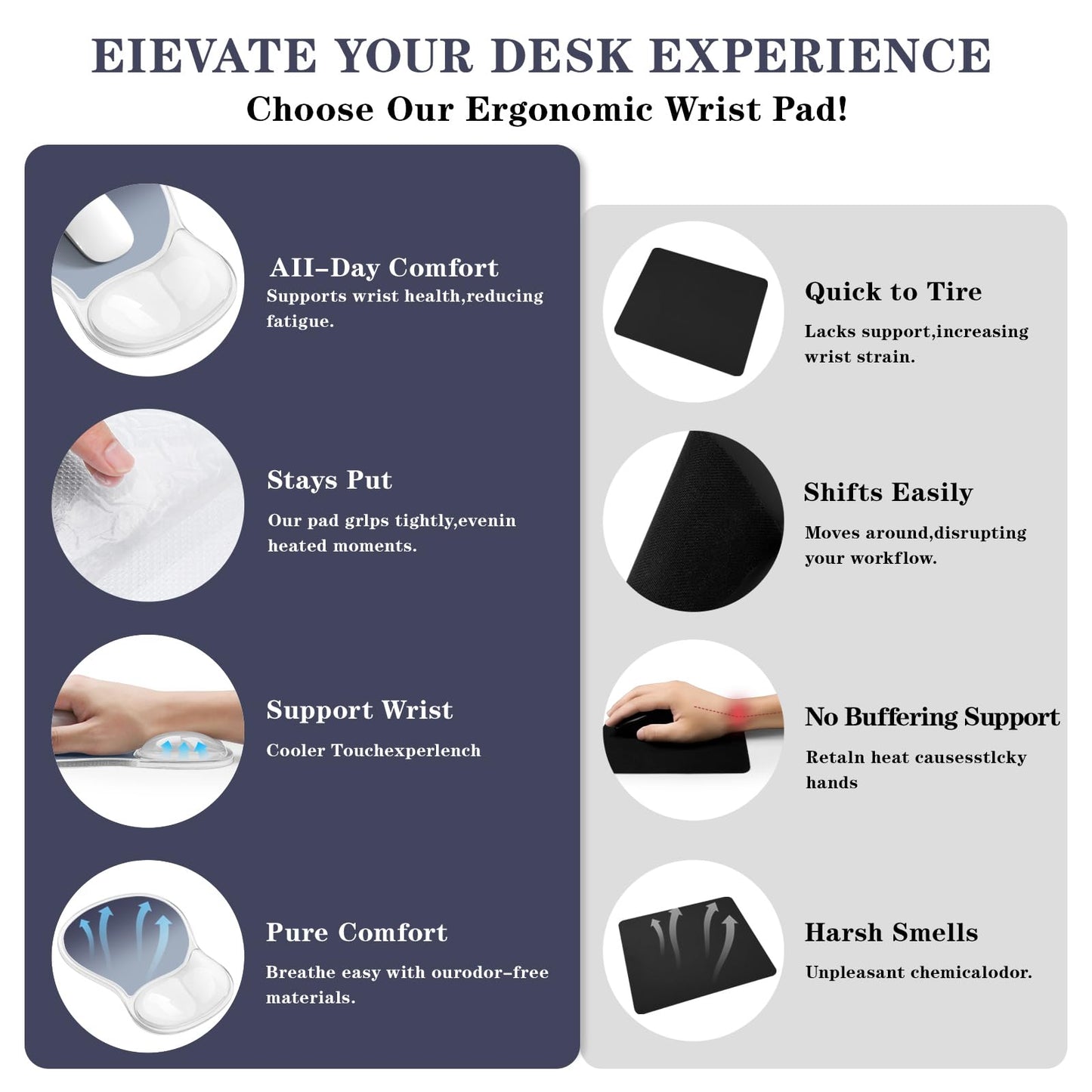 Mouse Pad with Wrist Rest,Ergonomic Mouse Pad with Comfortable Gel Wrist Rest Support and Non-Slip