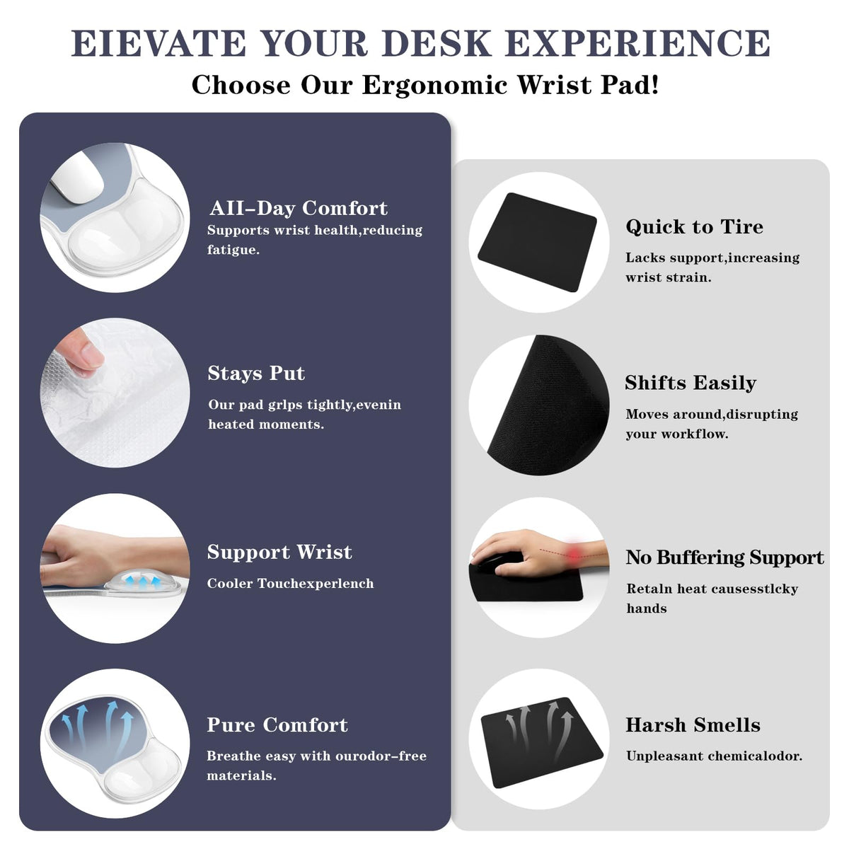 Mouse Pad with Wrist Rest,Ergonomic Mouse Pad with Comfortable Gel Wrist Rest Support and Non-Slip