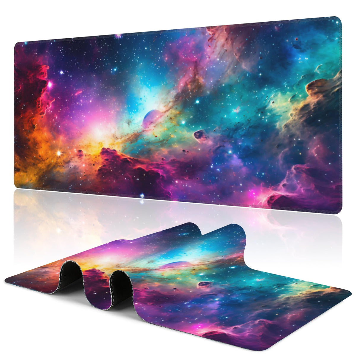 Uiaoiais Desk Mat,Cosmic Aurora Line Gaming Mouse Pad,31.5""X15.7"" Large Desk Pad with Stitched