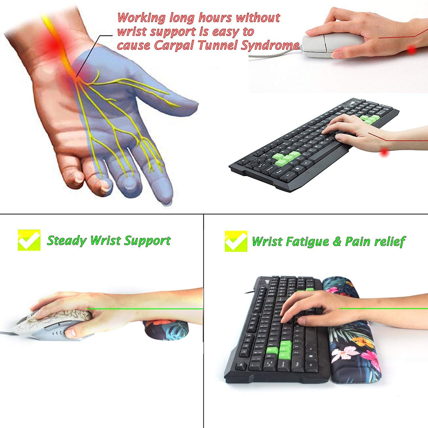 BRILA Memory Foam Mouse & Keyboard Wrist Rest Support Pad Cushion Set for Computer, Laptop, Office