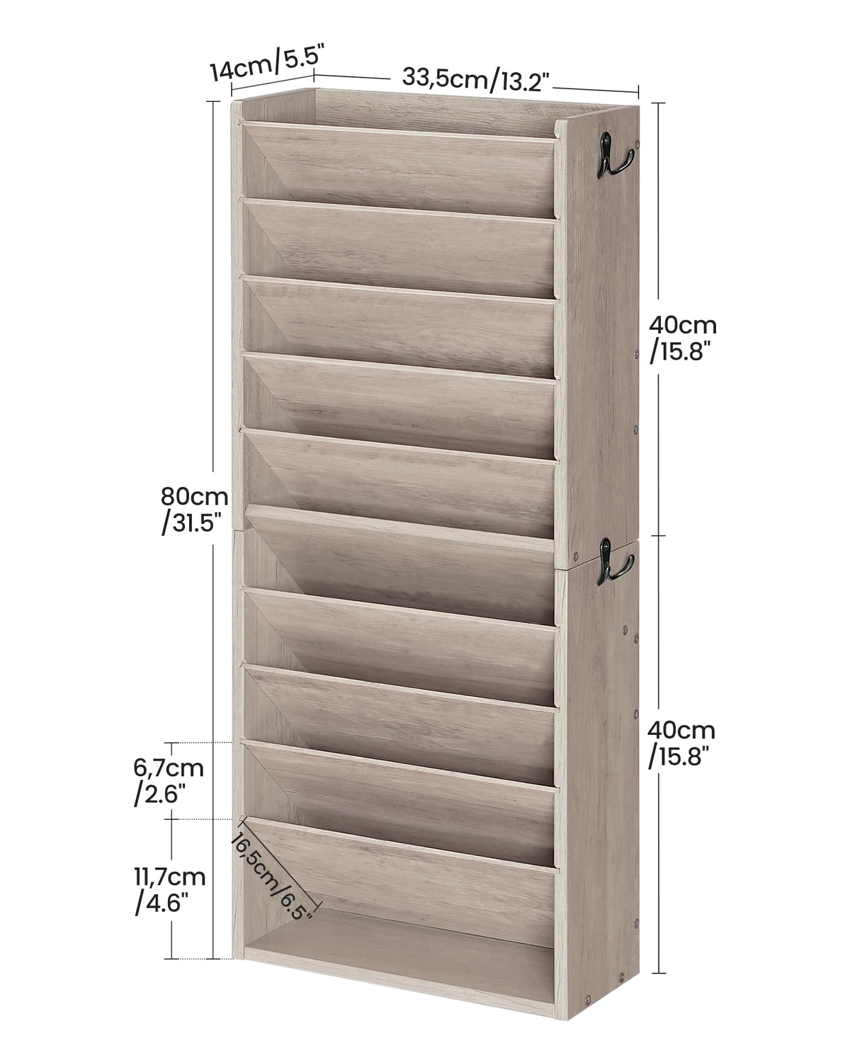 CHOEZON Wall File Organizer, 10-Tier Hanging Mail Organizer, Wall Mount File Holder with 4 Side