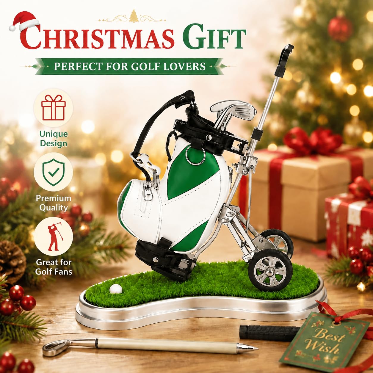 10L0L Golf Pens with Golf Bag Holder, Novelty Unique with 3 Pieces Aluminum Pen for Golf Fanatic