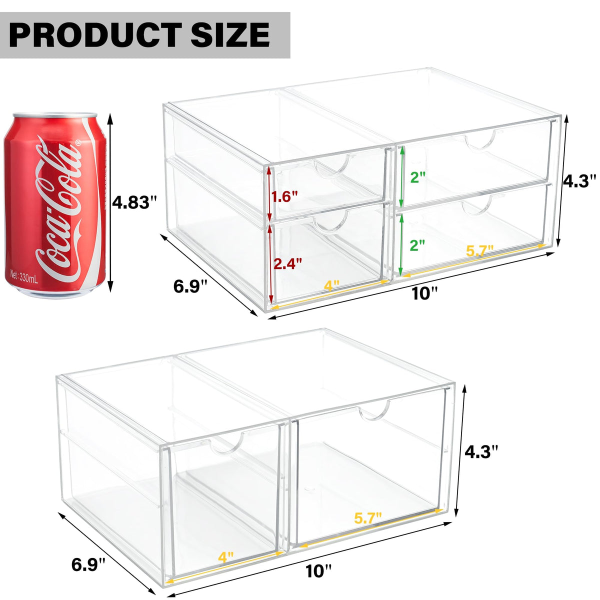Prsildan Acrylic Makeup Organizer Clear Storage Drawer with 6 Small Drawers