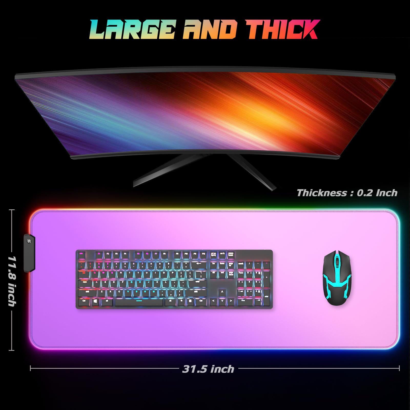 ITNRSIIET RGB Gaming Mouse Pad, Full Desk XL Extended Large Gaming Mousepad, 12 Lighting Modes 30%