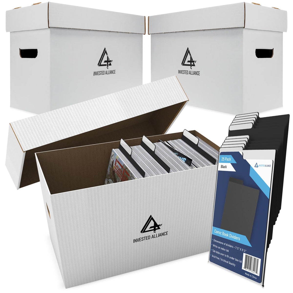 Invested Alliance Bundle Set Premium Short Comic Book Storage Box Organizer with Lid | Thick