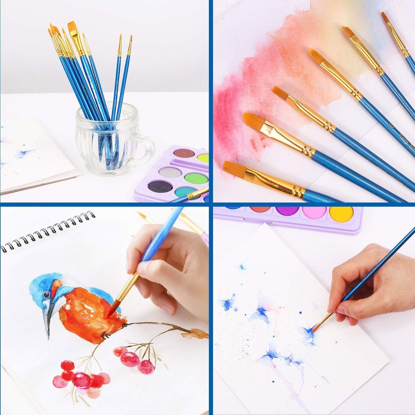 AROIC Painting Brush Set, 30 Packs/300 Pieces, Nylon Brush Head