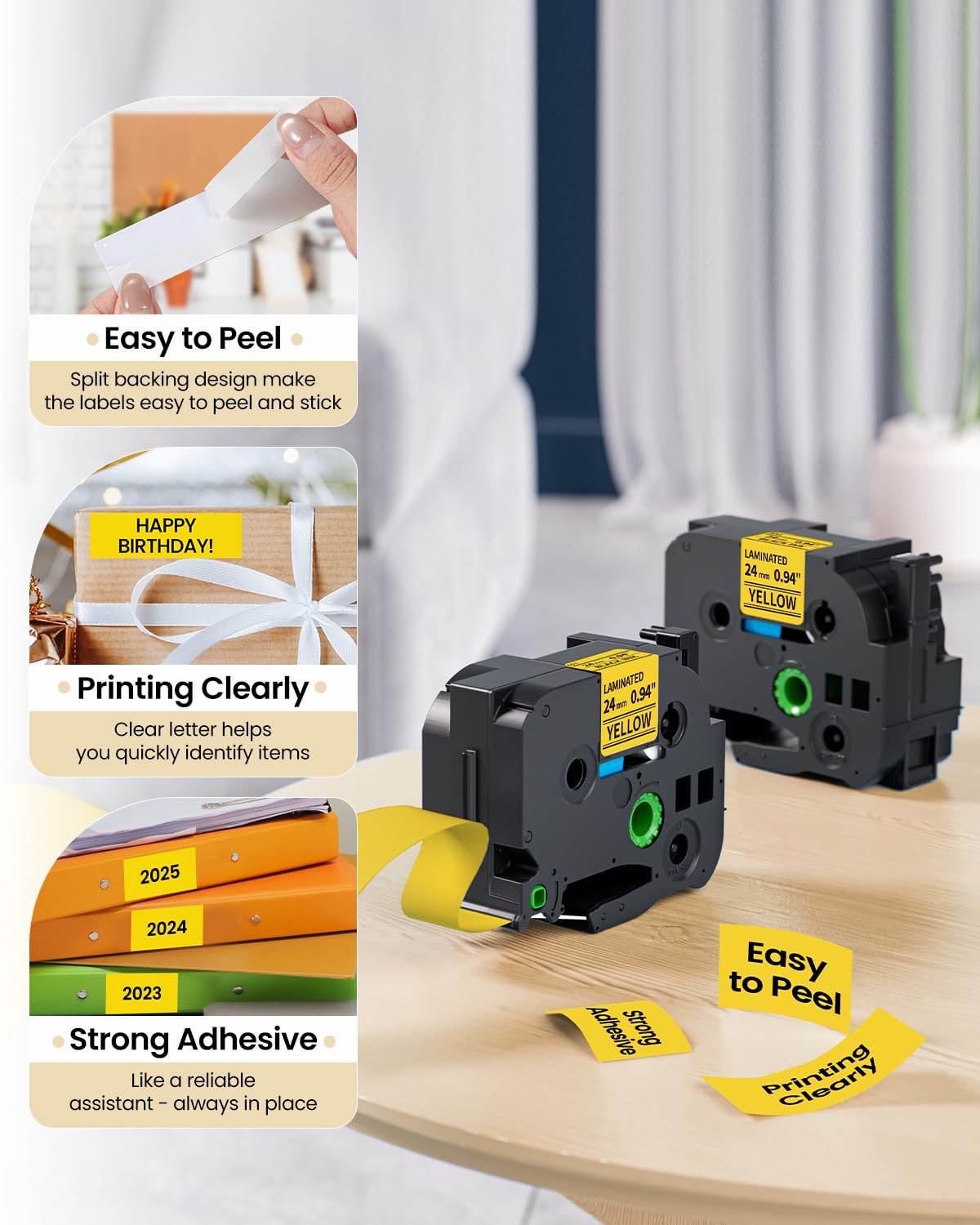 TZe-651 TZe651 Replacement for Brother P Touch Label Tape Yellow 24mm 0.94