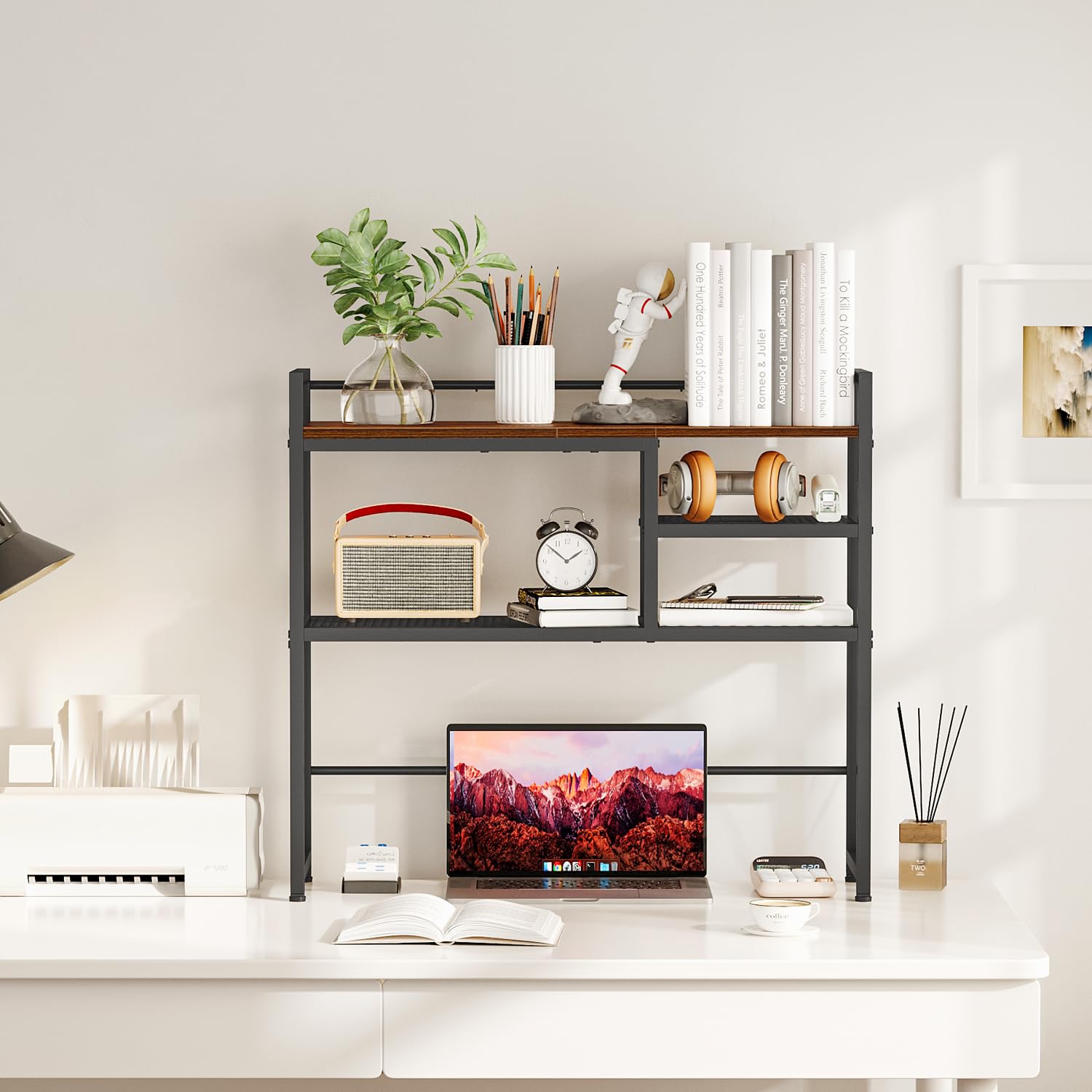 Snughome 31.9" Desk Shelf, Desktop Organizer Shelf, Desk Hutch Dorm, 3-Tier Desk Display Rack