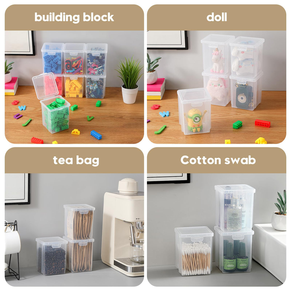 Swuj 10 Pack Deep Clear Square Storage Box, Craft & Art Marker Organizer