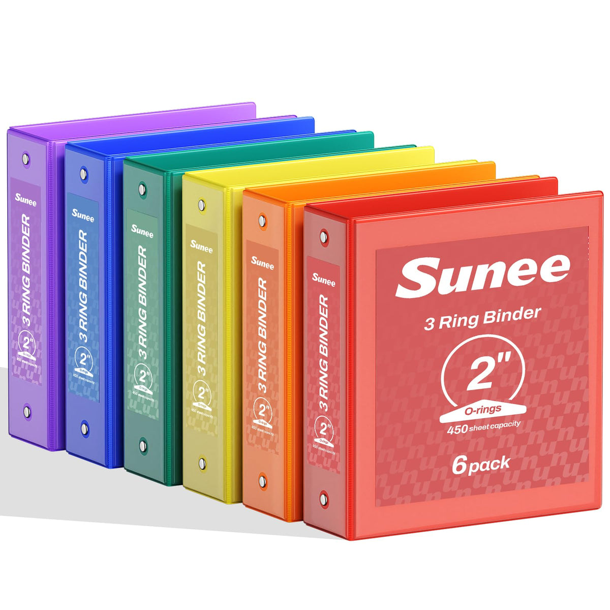 SUNEE 2 Inch Binders 3 Ring 6 Pack, Clear View Three Ring 2" Binders PVC-Free (Fit 8.5x11 Inches)