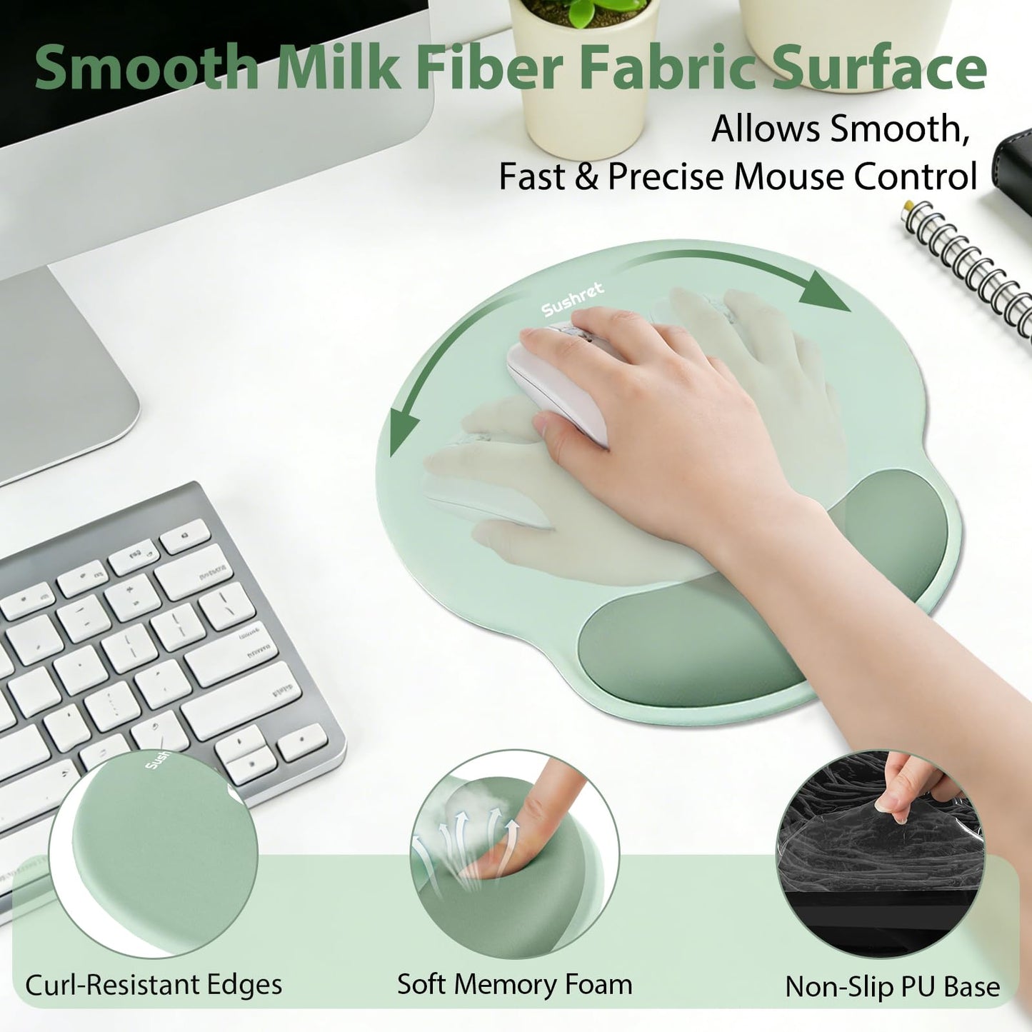 Sushret Mouse Pad and Keyboard Wrist Rest, 3-in-1 Gel Memory Foam Ergonomic Mouse Pad with Wrist